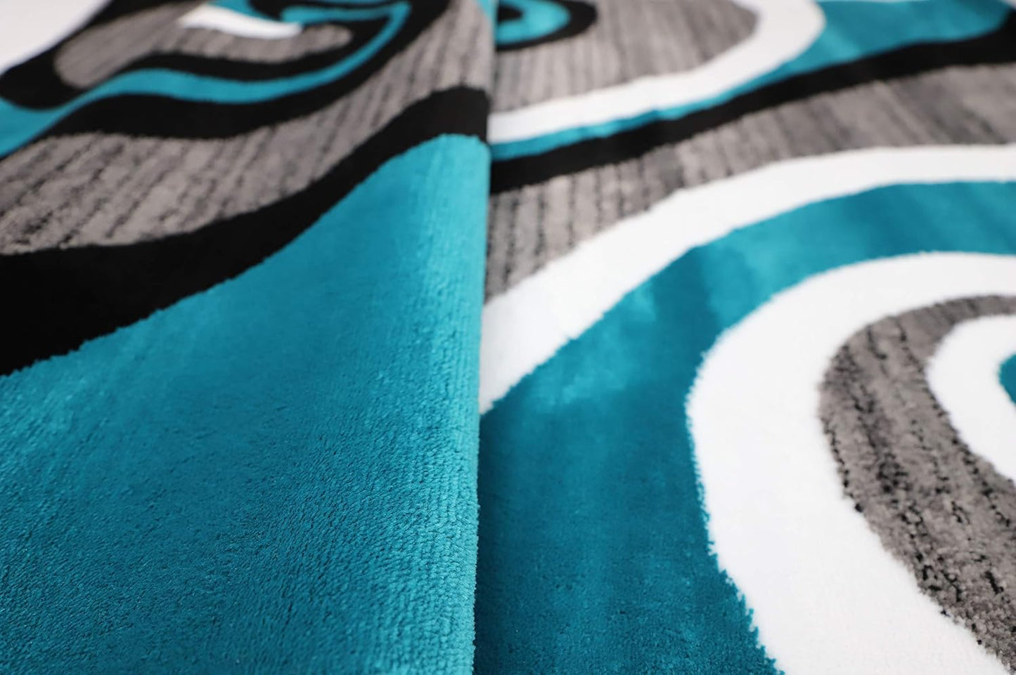 Modern Area Rug 5X7 Turquoise Swirls Carpet Bedroom Living Room Contemporary Dining Accent Sevilla Collection 4817 (5X7, Turkaz)
