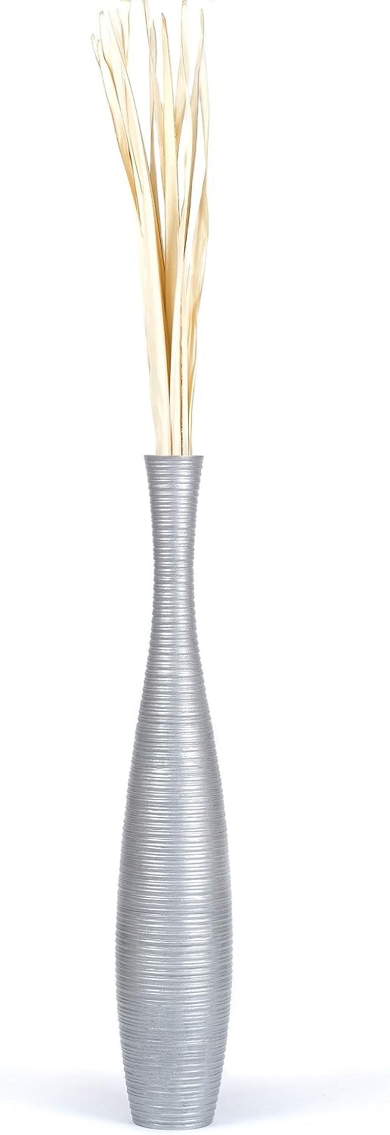 Large Silver Home Decor Floor Vase – Wooden 36 Inches Tall Farmhouse Decor Flower Holder for Fake Plant and Pampas Grass
