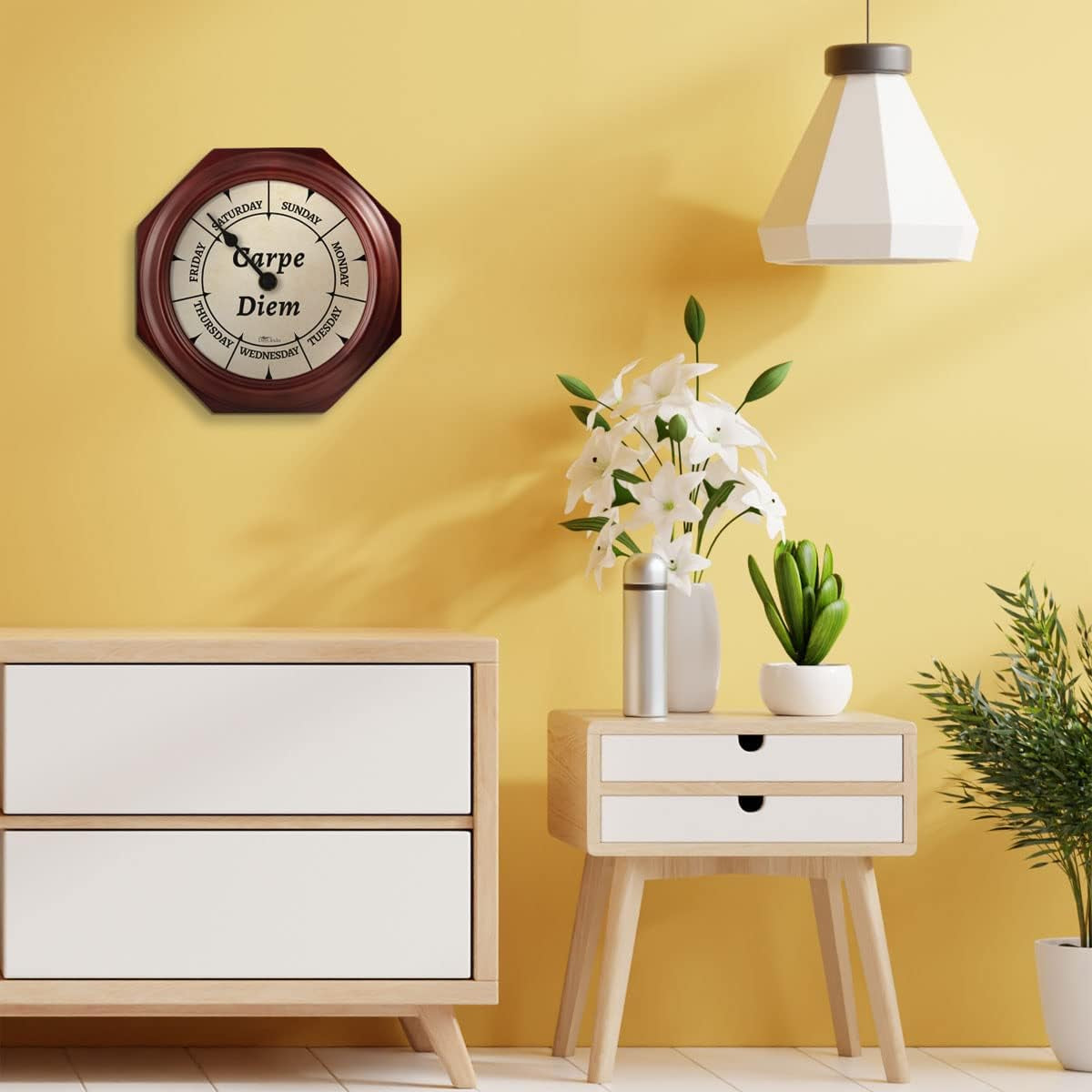 Day of the Week Wall Clock with Solid Wood Frame – Calendar Day Clock – Carpe Diem – Ideal Retirement Gift for Men & Women – Mahogany, 10"