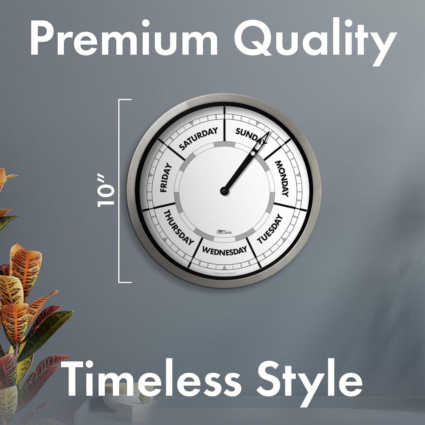 Day of the Week Wall Clock with Aluminum Frame – Calendar Day Clock – Ideal Retirement Gift for Men & Women – 10"