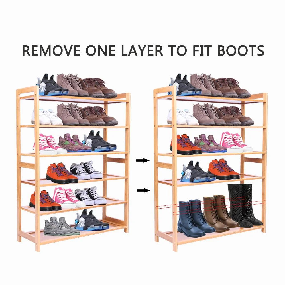 6 Tier Natural Wood Bamboo Shelf Entryway Storage Shoe Rack Home Furniture