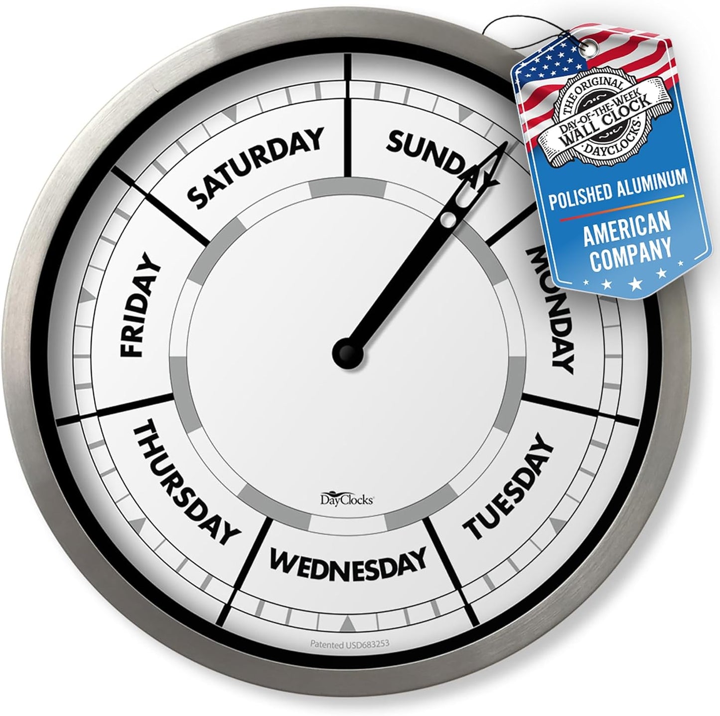Day of the Week Wall Clock with Aluminum Frame – Calendar Day Clock – Ideal Retirement Gift for Men & Women – 10"