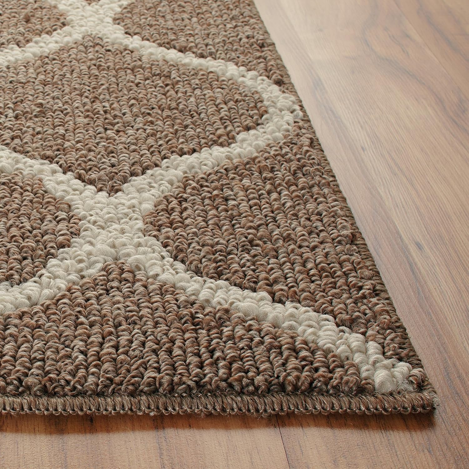 Rebecca Contemporary Kitchen Rugs Non Skid Accent Area Carpet [Made in USA], 1'8 X 2'10, Café Brown/White