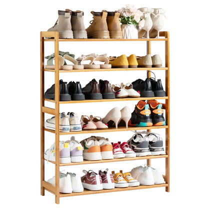 6 Tier Natural Wood Bamboo Shelf Entryway Storage Shoe Rack Home Furniture