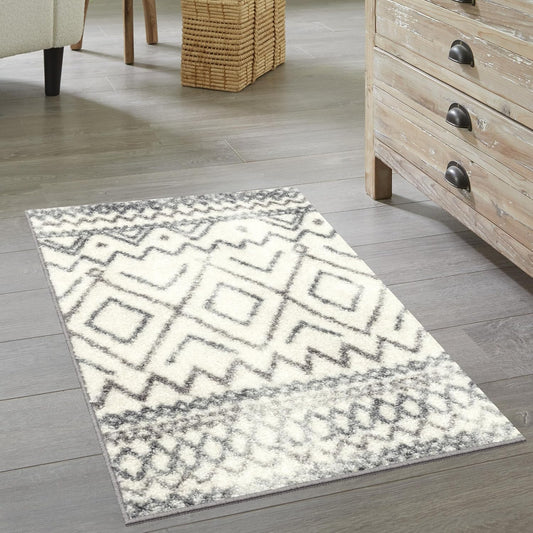 Abstract Diamond Modern Distressed Kitchen Rugs Non Skid Accent Area Floor Mat [Made in USA], 1'8 X 2'10, Neutral