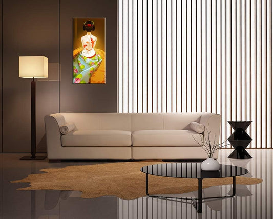 Japanese Woman Wall Art Asian Style Painting Yellow Background Wall Decor Fish Tattoo on Back Print Home Decoration for Bedroom, Bathroom (Waterproof, Ready to Hang)­
