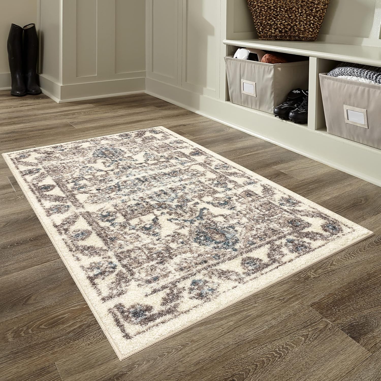 Distressed Tapestry Vintage Kitchen Rugs Non Skid Accent Area Floor Mat [Made in USA], 2'6 X 3'10, Neutral