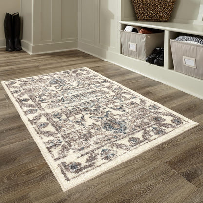 Distressed Tapestry Vintage Kitchen Rugs Non Skid Accent Area Floor Mat [Made in USA], 2'6 X 3'10, Neutral