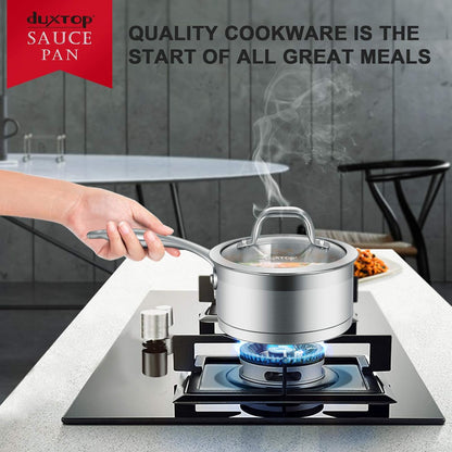 Professional Stainless Steel Sauce Pan with Lid, Kitchen Cookware, Induction Pot with Impact-Bonded Base Technology, 2.5 Quart