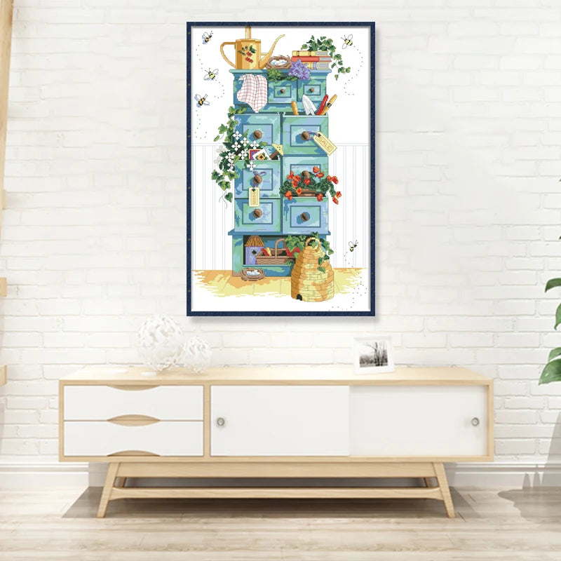 Cabinet Counted Cross Stitch Kits Embroidery Needlework Sets Patterns Printed Fabric 11CT 14CT DIY Handmade Home Decor Paintings