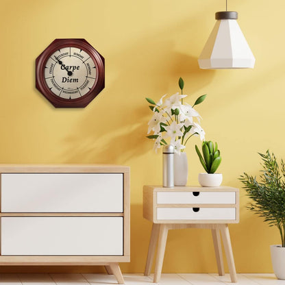 Day of the Week Wall Clock with Solid Wood Frame – Calendar Day Clock – Carpe Diem – Ideal Retirement Gift for Men & Women – Mahogany, 10"