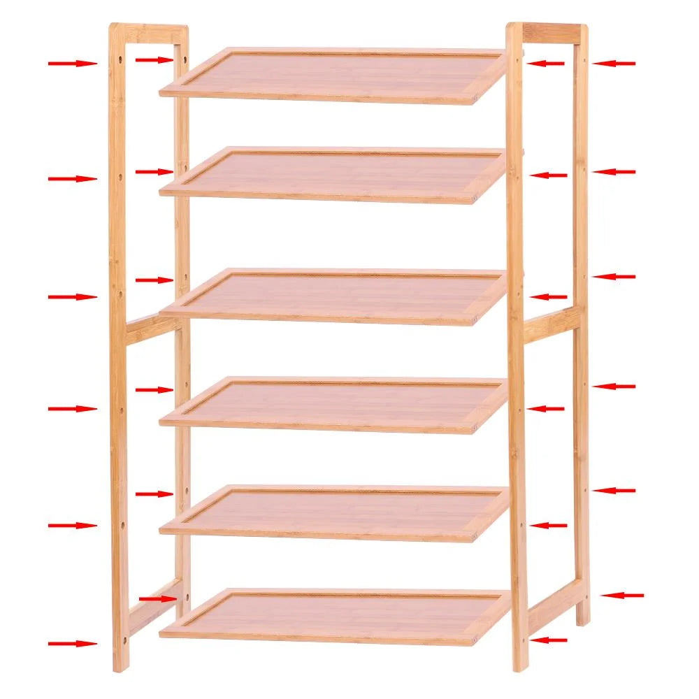 6 Tier Natural Wood Bamboo Shelf Entryway Storage Shoe Rack Home Furniture