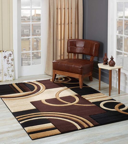 Area Rug Modern Soft Hand Carved Contemporary Floor Carpet with Premium Fluffy Texture for Indoor Living Dining Room and Bedroom Area (Brown, 5X7)