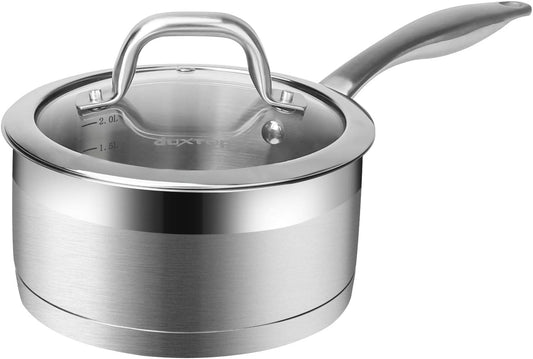 Professional Stainless Steel Sauce Pan with Lid, Kitchen Cookware, Induction Pot with Impact-Bonded Base Technology, 2.5 Quart