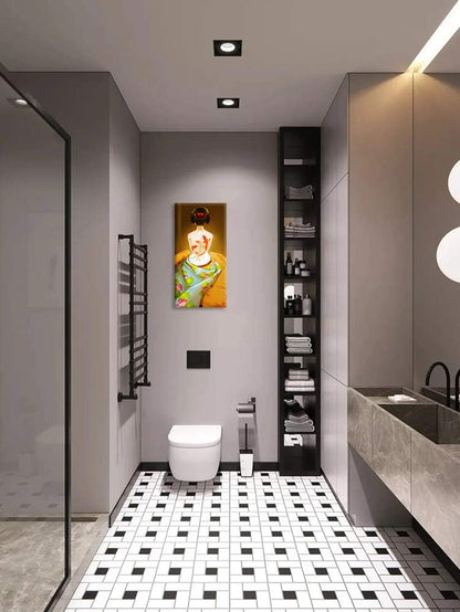 Japanese Woman Wall Art Asian Style Painting Yellow Background Wall Decor Fish Tattoo on Back Print Home Decoration for Bedroom, Bathroom (Waterproof, Ready to Hang)­