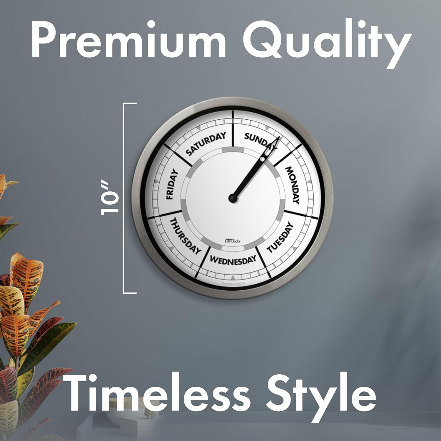 Day of the Week Wall Clock with Aluminum Frame – Calendar Day Clock – Ideal Retirement Gift for Men & Women – 10"