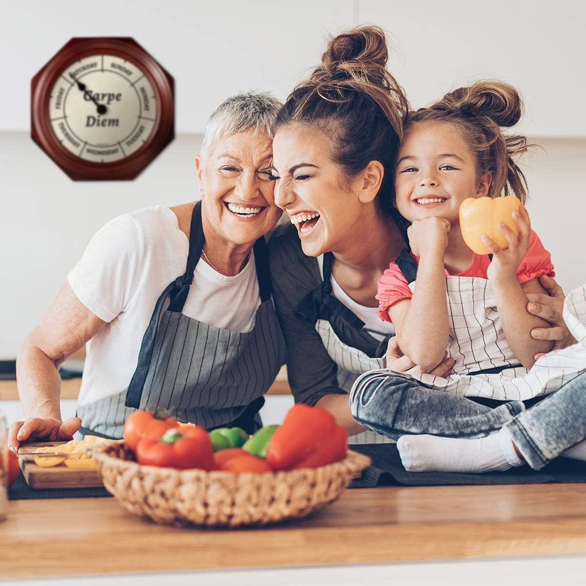 Day of the Week Wall Clock with Solid Wood Frame – Calendar Day Clock – Carpe Diem – Ideal Retirement Gift for Men & Women – Mahogany, 10"