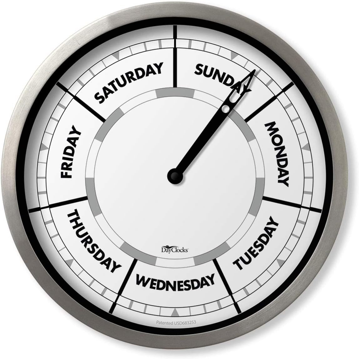 Day of the Week Wall Clock with Aluminum Frame – Calendar Day Clock – Ideal Retirement Gift for Men & Women – 10"