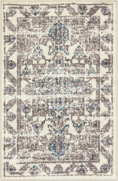 Distressed Tapestry Vintage Kitchen Rugs Non Skid Accent Area Floor Mat [Made in USA], 2'6 X 3'10, Neutral