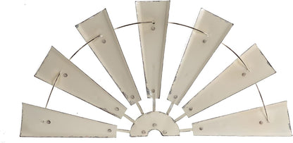 32" Rustic Galvanized Metal Half Windmill Wall Sculpture Farmhouse Wall Art Home Decor, Beige