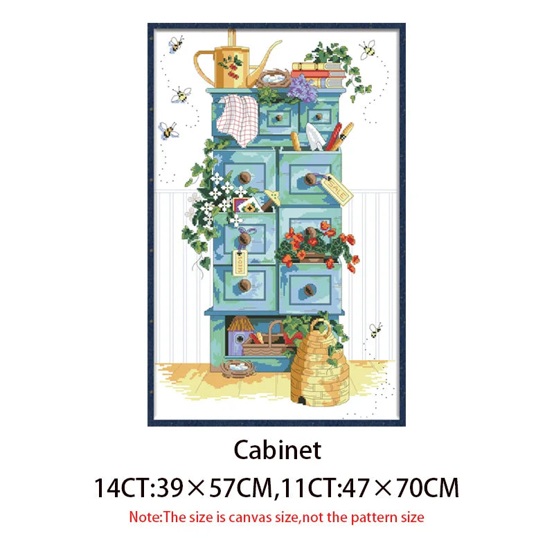 Cabinet Counted Cross Stitch Kits Embroidery Needlework Sets Patterns Printed Fabric 11CT 14CT DIY Handmade Home Decor Paintings