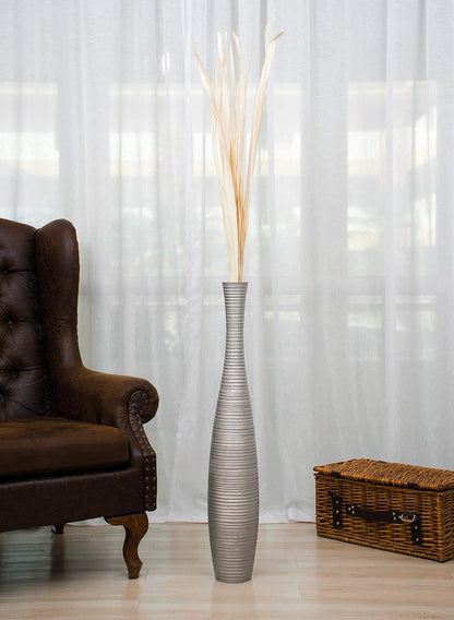 Large Silver Home Decor Floor Vase – Wooden 36 Inches Tall Farmhouse Decor Flower Holder for Fake Plant and Pampas Grass
