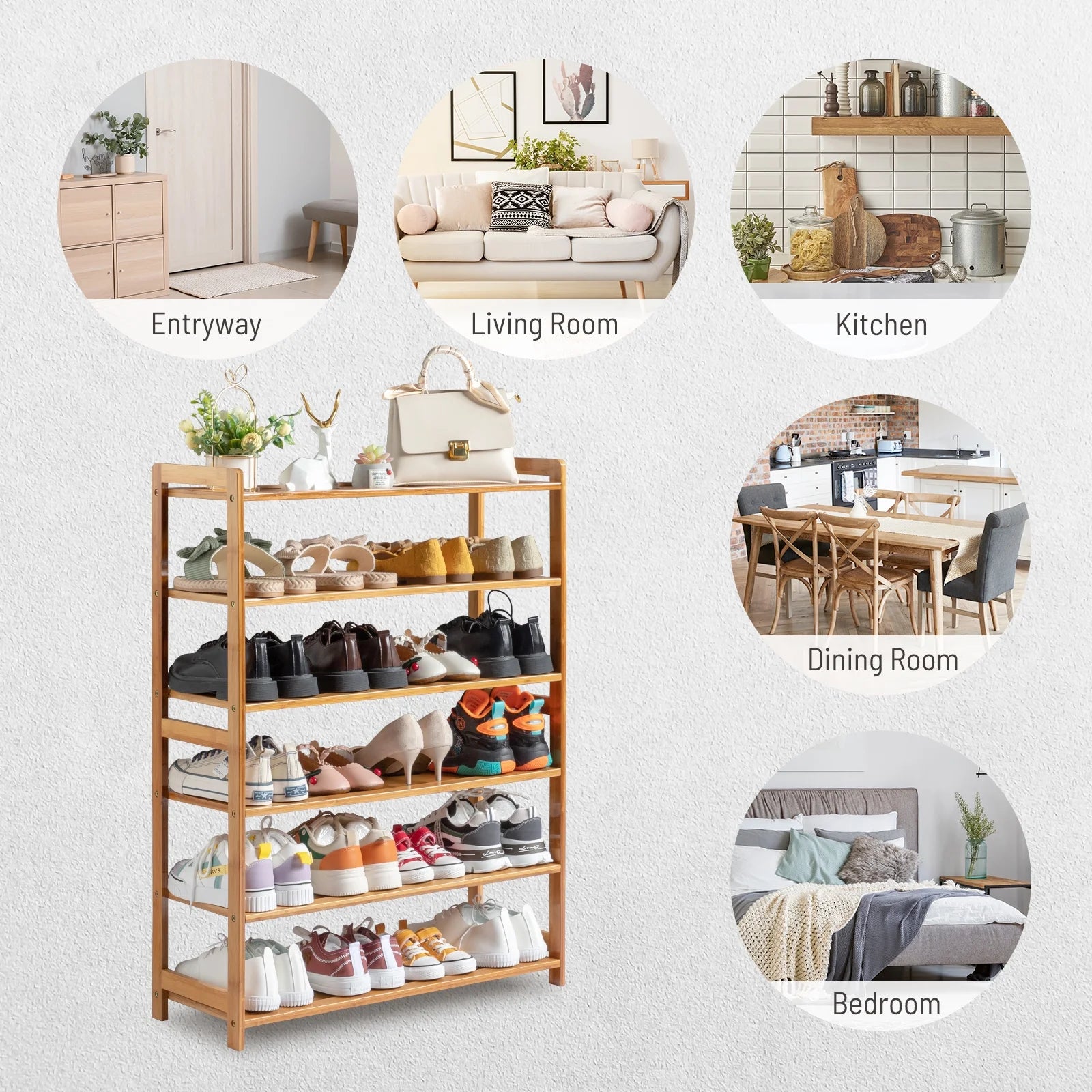 6 Tier Natural Wood Bamboo Shelf Entryway Storage Shoe Rack Home Furniture
