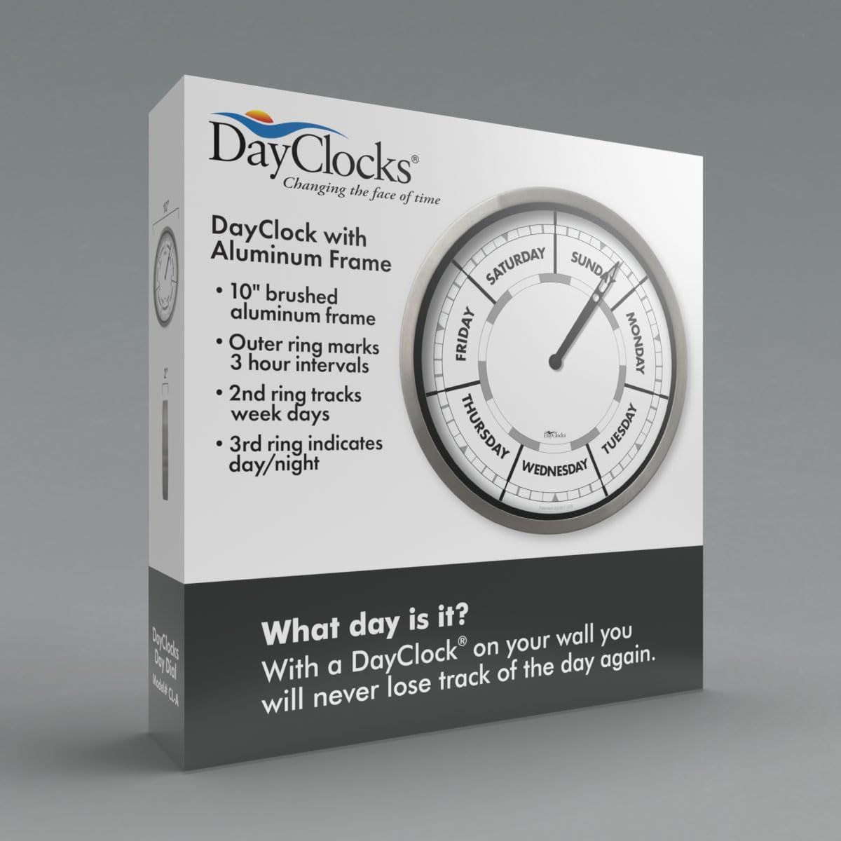 Day of the Week Wall Clock with Aluminum Frame – Calendar Day Clock – Ideal Retirement Gift for Men & Women – 10"