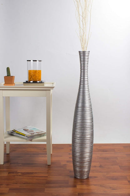 Large Silver Home Decor Floor Vase – Wooden 36 Inches Tall Farmhouse Decor Flower Holder for Fake Plant and Pampas Grass