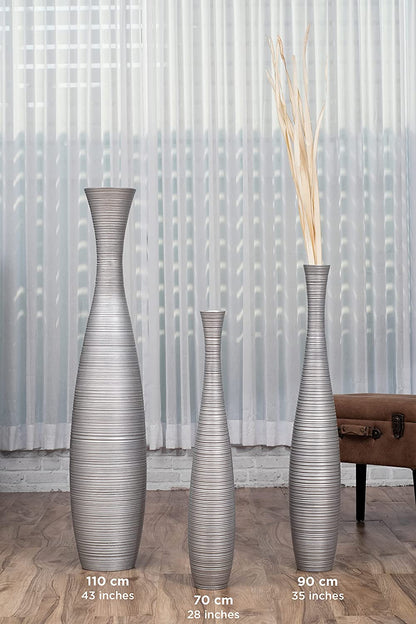 Large Silver Home Decor Floor Vase – Wooden 36 Inches Tall Farmhouse Decor Flower Holder for Fake Plant and Pampas Grass