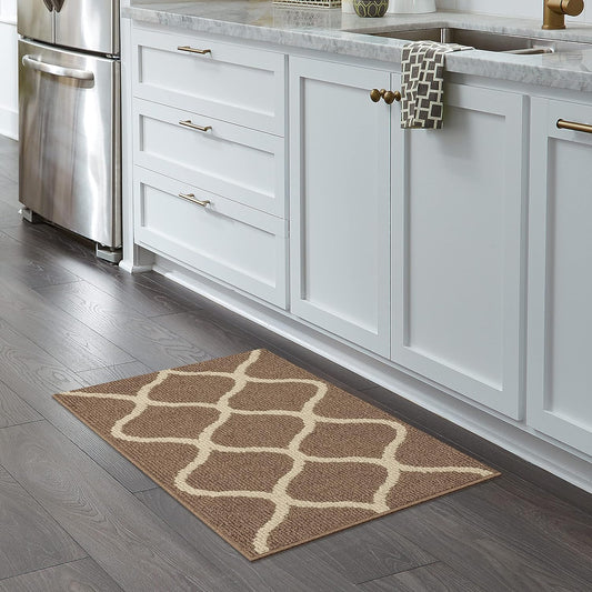 Rebecca Contemporary Kitchen Rugs Non Skid Accent Area Carpet [Made in USA], 1'8 X 2'10, Café Brown/White