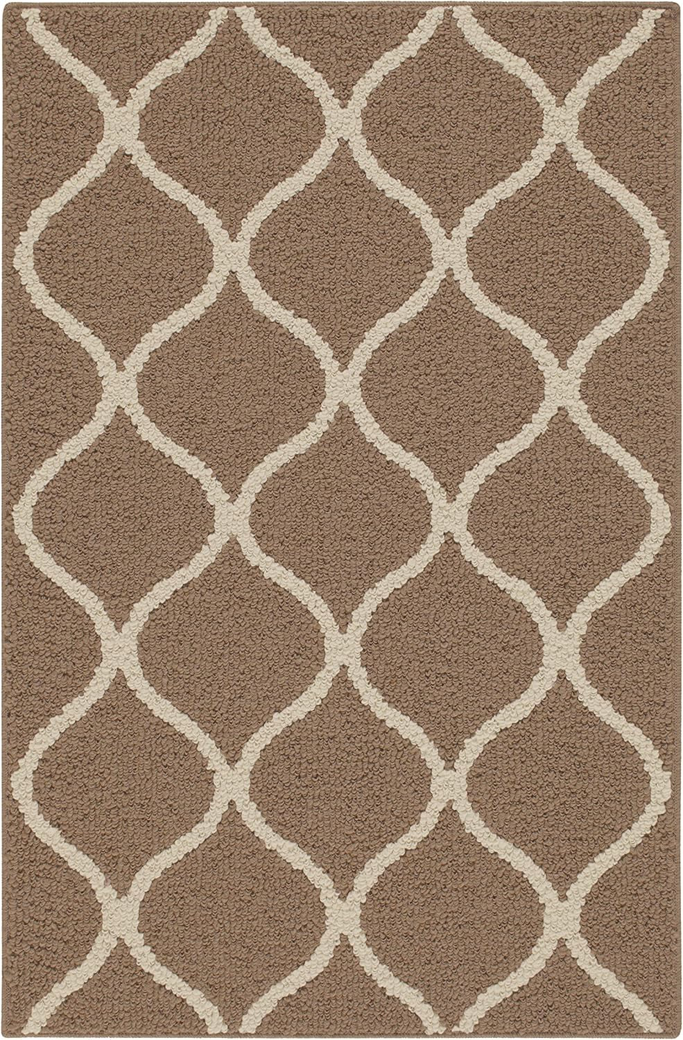 Rebecca Contemporary Kitchen Rugs Non Skid Accent Area Carpet [Made in USA], 1'8 X 2'10, Café Brown/White