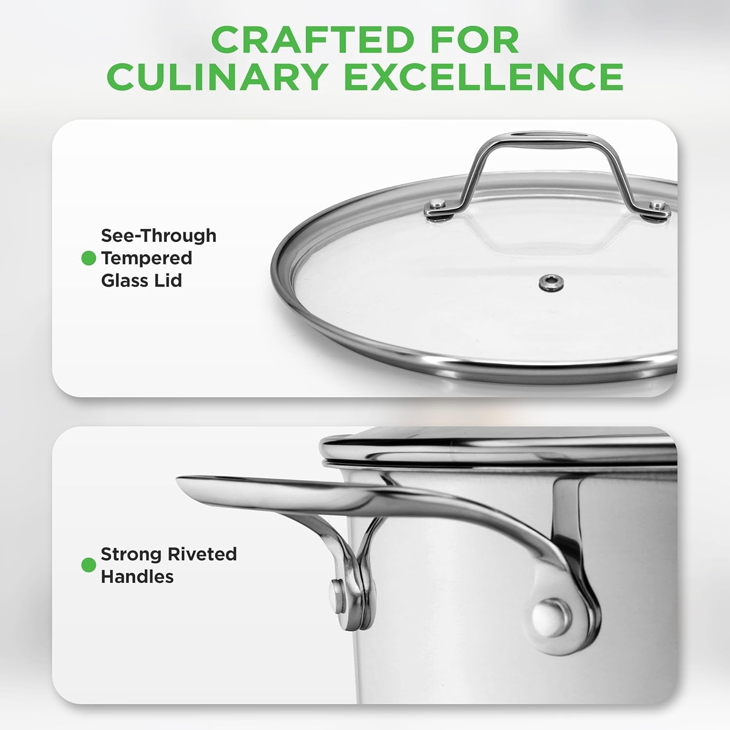 15-Quart Large Stainless Steel Stock Pot with Tempered Glass Lid - Induction Compatible Stockpot, Ideal for Stews & Soups, Dishwasher Safe