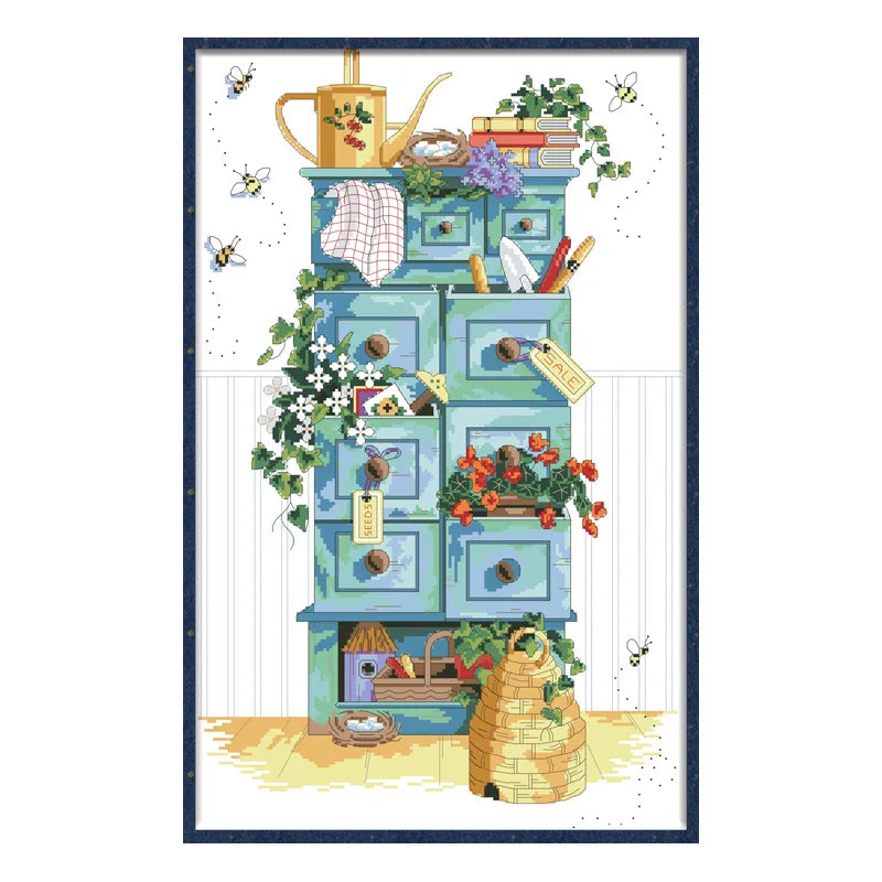 Cabinet Counted Cross Stitch Kits Embroidery Needlework Sets Patterns Printed Fabric 11CT 14CT DIY Handmade Home Decor Paintings