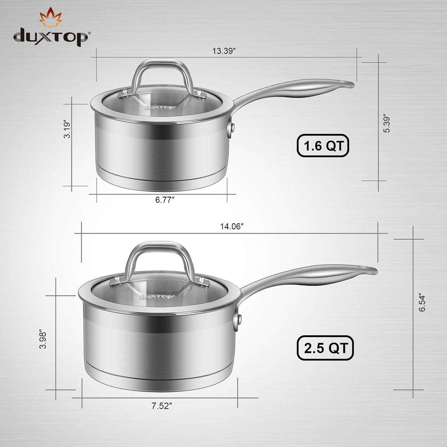 Professional Stainless Steel Sauce Pan with Lid, Kitchen Cookware, Induction Pot with Impact-Bonded Base Technology, 2.5 Quart