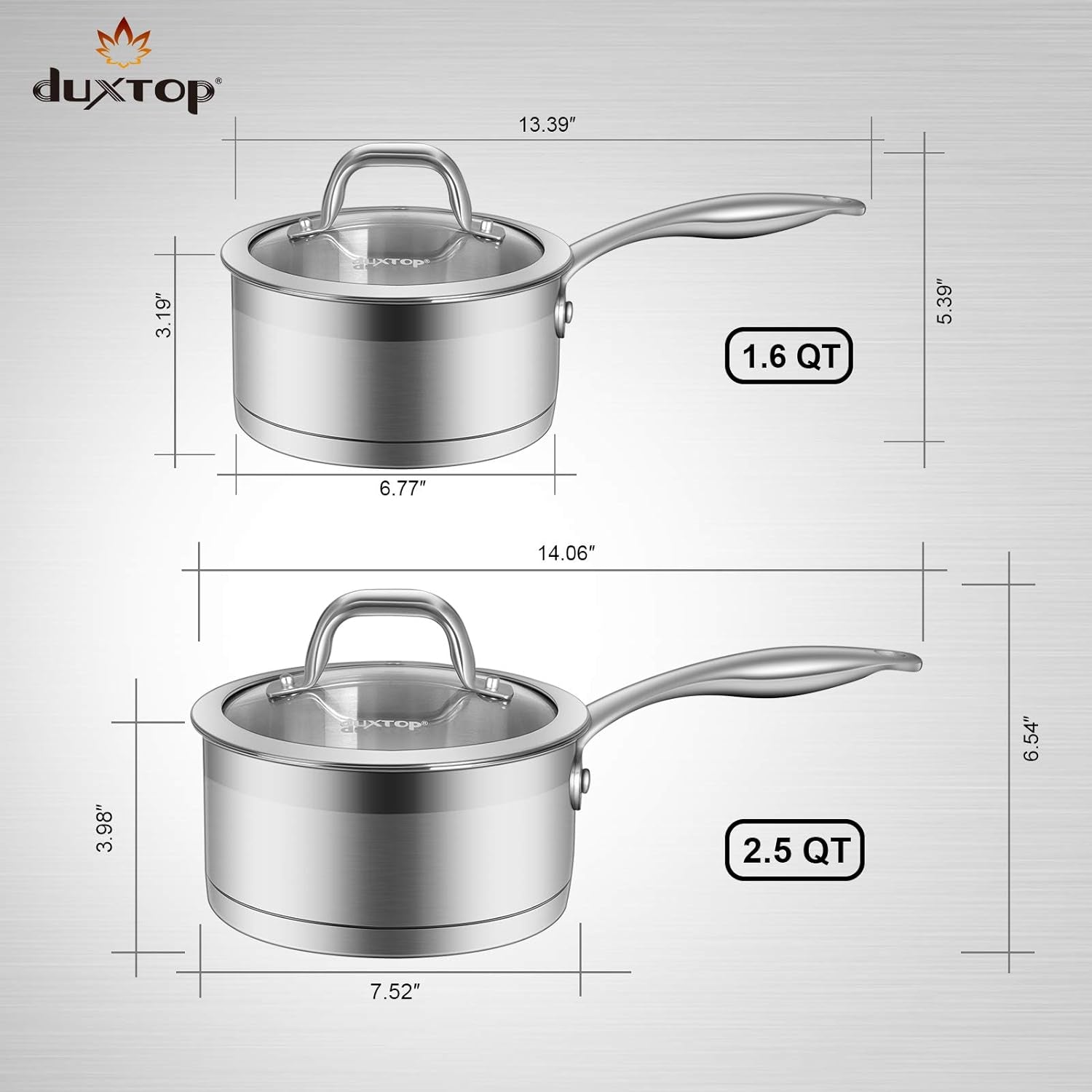 Professional Stainless Steel Sauce Pan with Lid, Kitchen Cookware, Induction Pot with Impact-Bonded Base Technology, 2.5 Quart