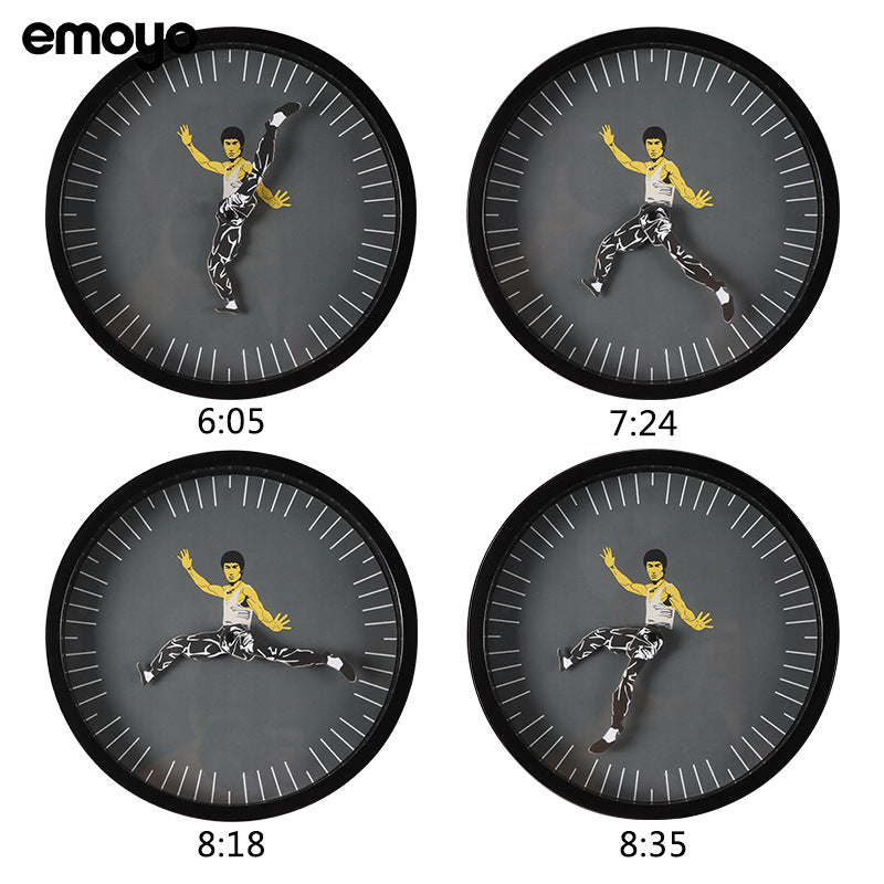 New Style Lee Little Dragon Kung Fu Unique Wall Clock Silent Home Decor Round Clock Wall Clocks Home Decoration