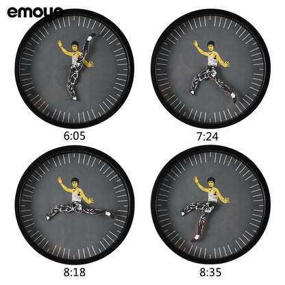 New Style Lee Little Dragon Kung Fu Unique Wall Clock Silent Home Decor Round Clock Wall Clocks Home Decoration