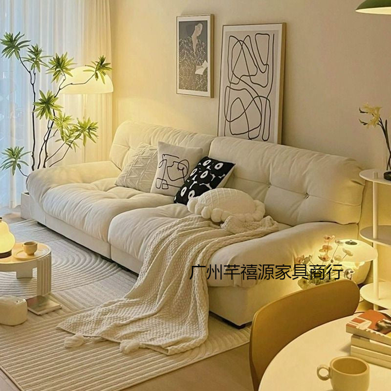 Cream Fengyunduo Sofa Straight Row Simple Small Apartment Living Room Lazy Sofa Double Three-Person Fabric Combination