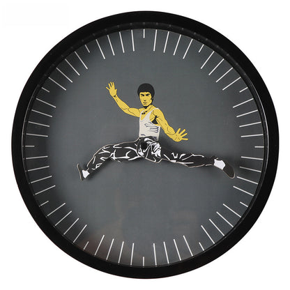 New Style Lee Little Dragon Kung Fu Unique Wall Clock Silent Home Decor Round Clock Wall Clocks Home Decoration