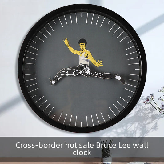 New Style Lee Little Dragon Kung Fu Unique Wall Clock Silent Home Decor Round Clock Wall Clocks Home Decoration