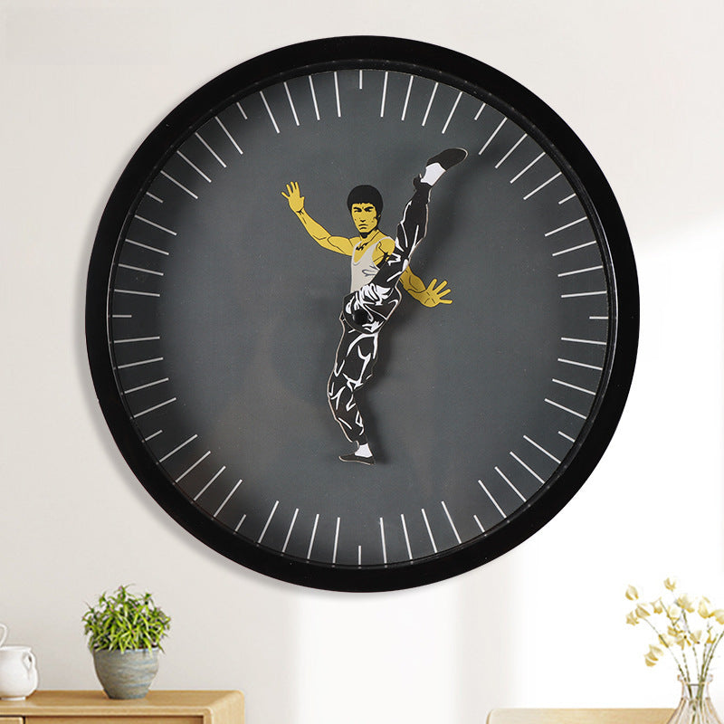 New Style Lee Little Dragon Kung Fu Unique Wall Clock Silent Home Decor Round Clock Wall Clocks Home Decoration
