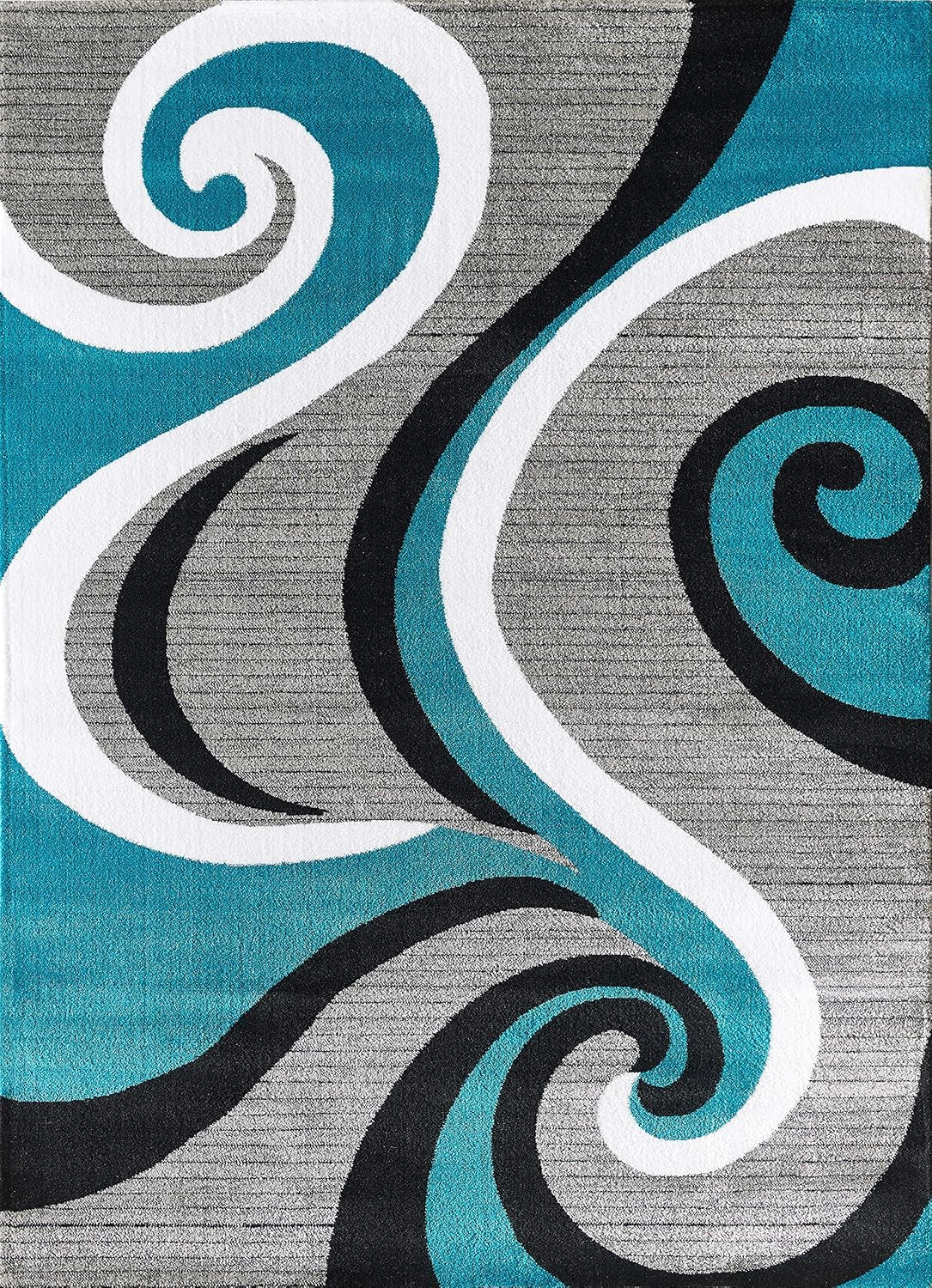 Modern Area Rug 5X7 Turquoise Swirls Carpet Bedroom Living Room Contemporary Dining Accent Sevilla Collection 4817 (5X7, Turkaz)