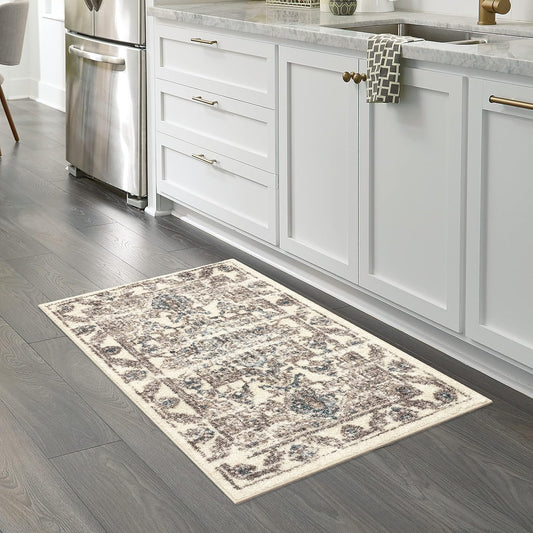 Distressed Tapestry Vintage Kitchen Rugs Non Skid Accent Area Floor Mat [Made in USA], 2'6 X 3'10, Neutral