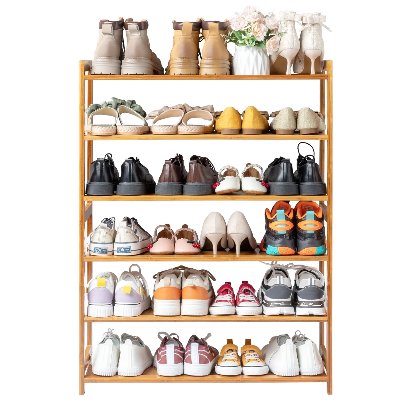6 Tier Natural Wood Bamboo Shelf Entryway Storage Shoe Rack Home Furniture
