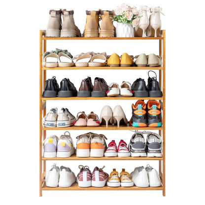 6 Tier Natural Wood Bamboo Shelf Entryway Storage Shoe Rack Home Furniture