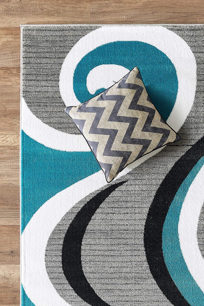 Modern Area Rug 5X7 Turquoise Swirls Carpet Bedroom Living Room Contemporary Dining Accent Sevilla Collection 4817 (5X7, Turkaz)