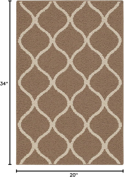 Rebecca Contemporary Kitchen Rugs Non Skid Accent Area Carpet [Made in USA], 1'8 X 2'10, Café Brown/White