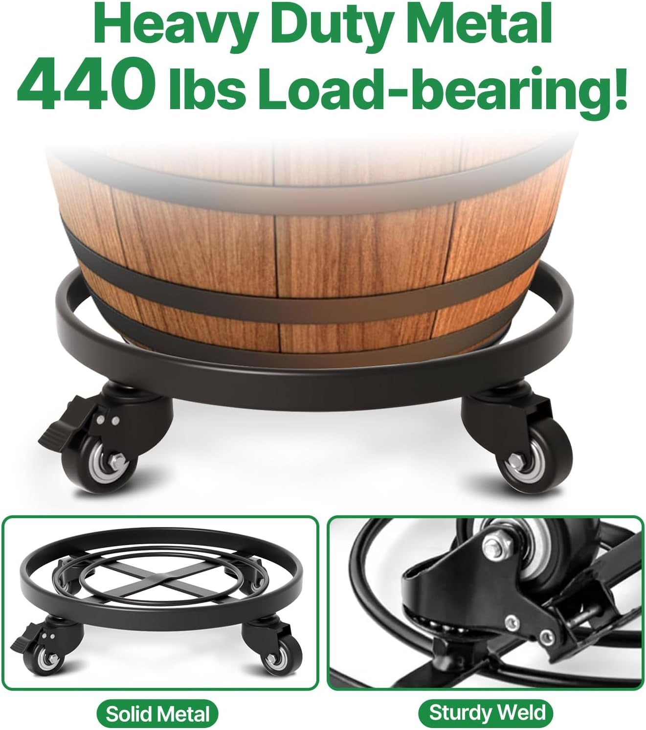 Plant Caddy with Wheels Heavy Duty 14“ 2 Pack Rolling Plant Stand Plant Dolly Iron Wheeled Lockable Casters round Pot Mover Rollers Indoor Outdoor Planter Trolley Metal
