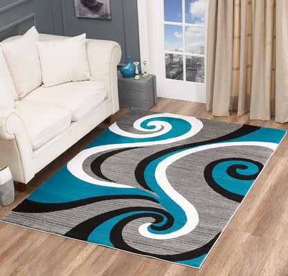 Modern Area Rug 5X7 Turquoise Swirls Carpet Bedroom Living Room Contemporary Dining Accent Sevilla Collection 4817 (5X7, Turkaz)